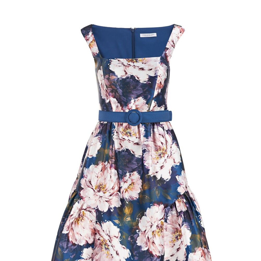 Kay Unger blush blue floral Lydia tea length cocktail dress size 10 - Picture 9 of 11